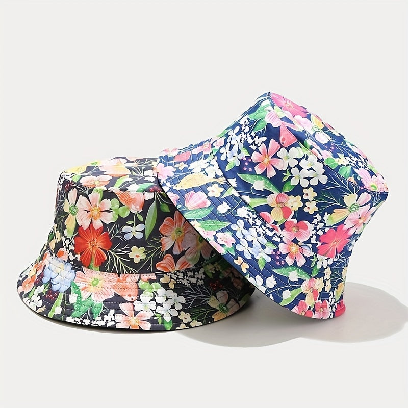 Flower Print Reversible Bucket Hats Casual Sunscreen Basin Hats