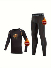 Kids Fleece Lined Compression Base Set with Turkey Print Top