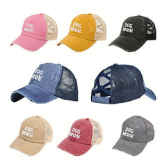Dog Mom Ponytail Trucker Hat Washed Distressed Baseball Cap Y2K