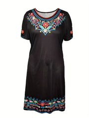  Tribal Print V Neck Maxi Dress