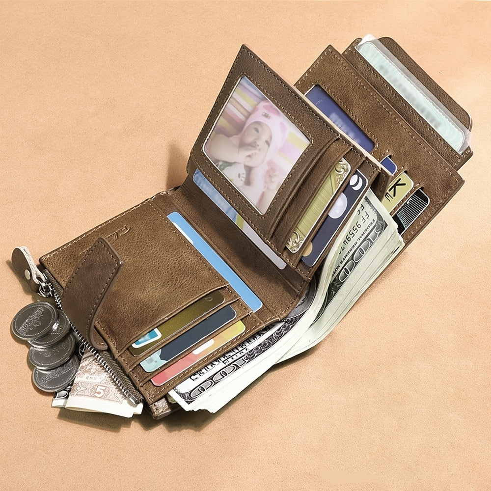RFID Men's Leather Wallet Short Slim Money Clip