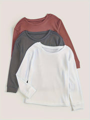 Solid Ribbed Lounge Set Long Sleeve Crew Neck Top & Elastic Waistband Pants