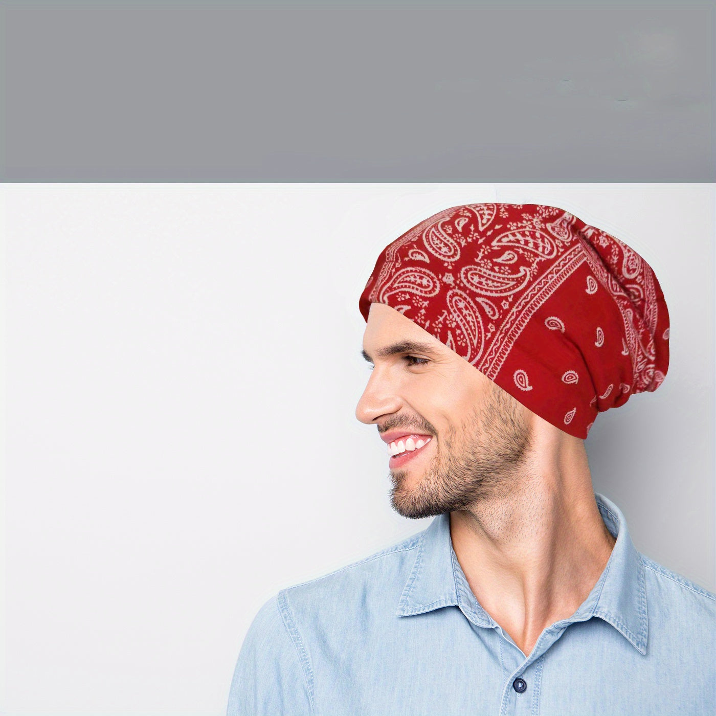 Vintage Cotton Brimless Hat Double Layer Print Roll Cuff Adjustable Men Women