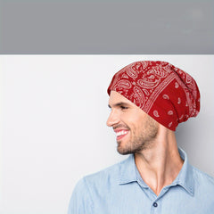 Vintage Cotton Brimless Hat Double Layer Print Roll Cuff Adjustable Men Women