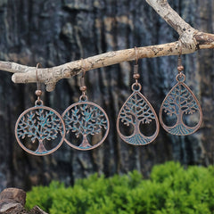 Vintage Silver Tree Of Life Pendant Earrings 2 Pairs Set