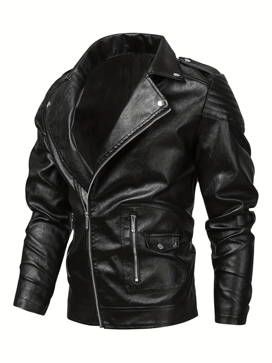Men's PU Leather Lapel Zipper Jacket for Autumn/Winter