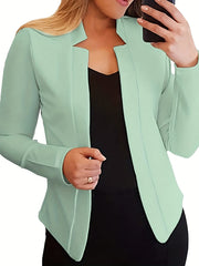 Solid Open Front Jacket for Women's Business Attire