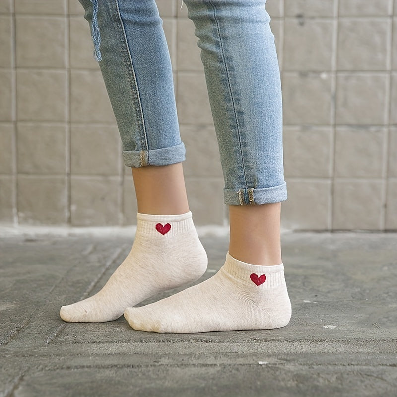7 Pairs Heart Print Socks & Crew Neck Stockings
