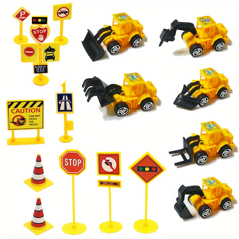 6pcs Engineering Car Simulation Model Ornament Decoration Excavator Bulldozer