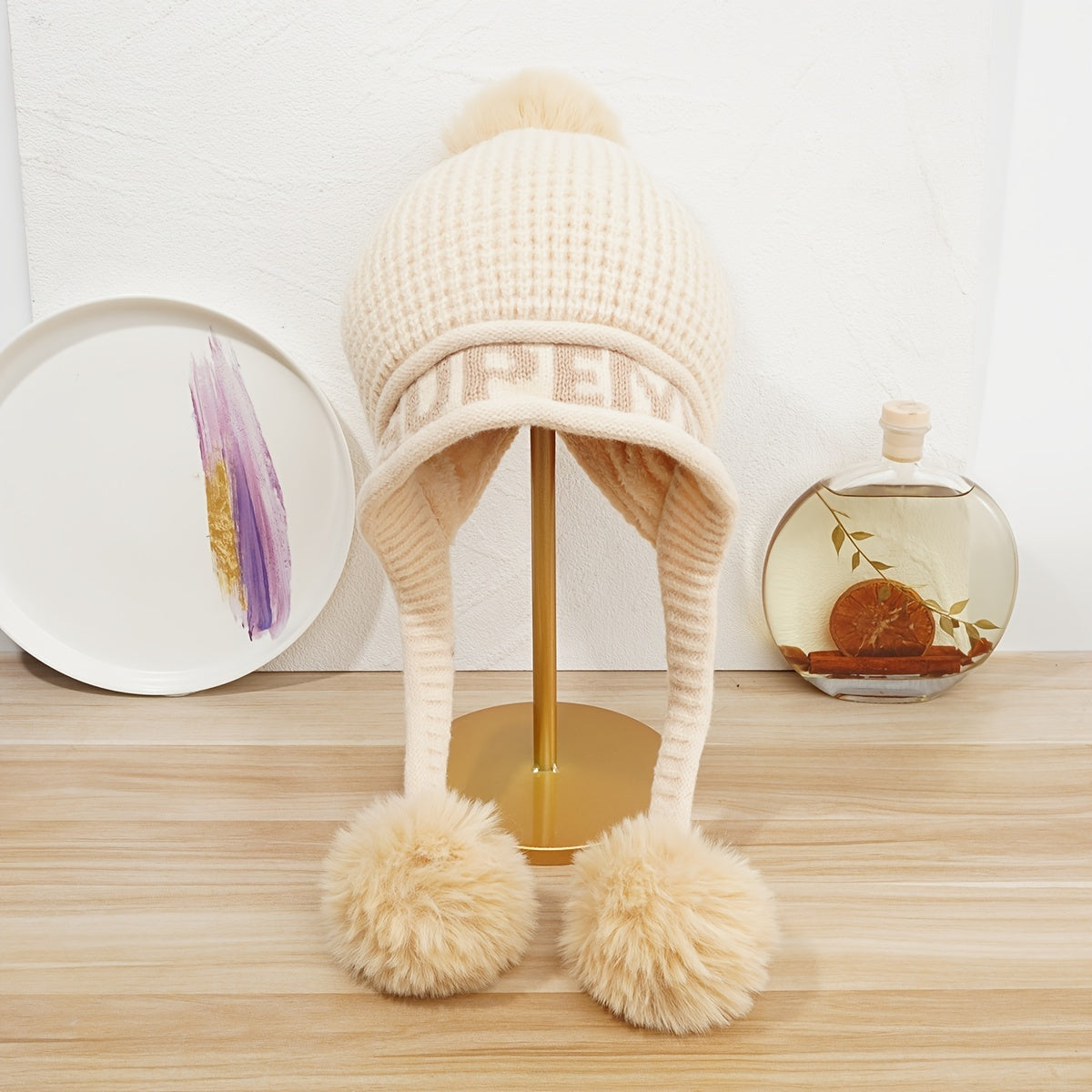 Women's Winter Pom Pom Knit Hat with Scarf