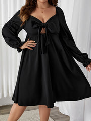  Solid Cut Out Bow Knot Front Dress