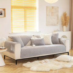 Honeycomb Velvet Sofa Slipcover Thick Plush Furniture Protector
