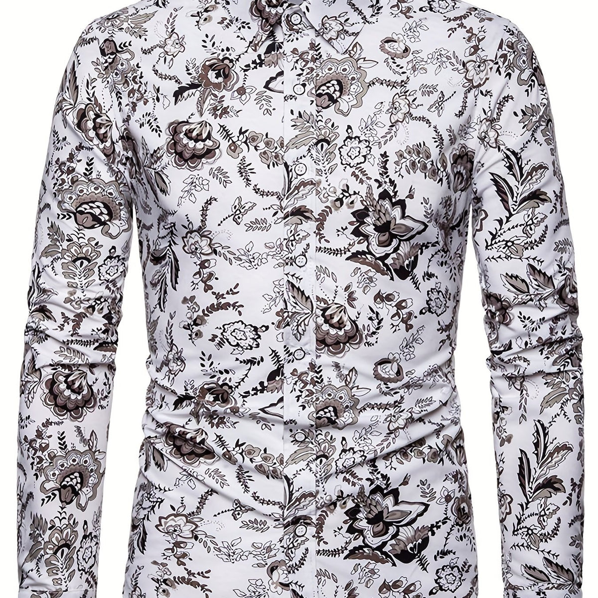 Men's Floral Printed Casual Shirt Long Sleeves Regular Fit
