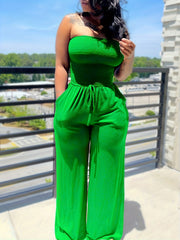 Shirred Drawstring Wide Leg Jumpsuit for Women