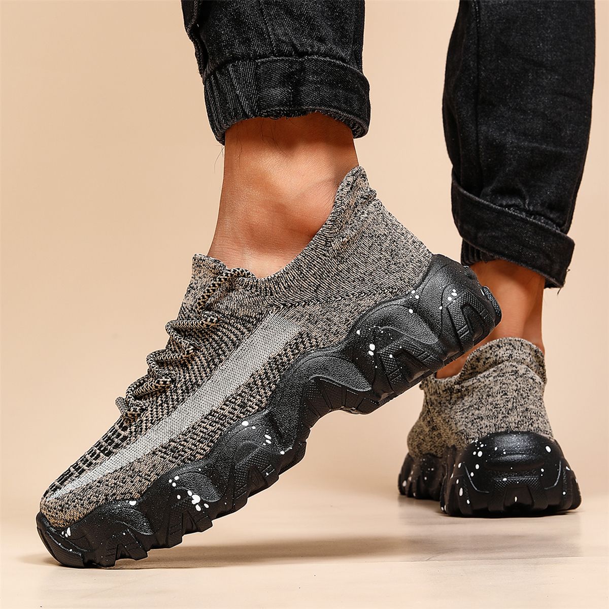 Men's Comfortable Lace Sneakers Casual Sock Elevator Shoes