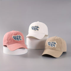 Fish Embroidery Patch Baseball Cap Vintage Washed Adjustable Dad Hats