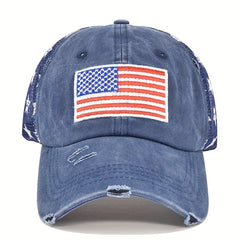 Pentagram Print Ponytail Baseball Cap Flag Embroidery Mesh