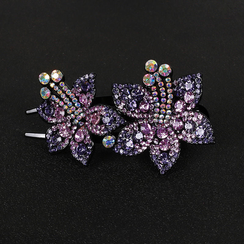 Colorful Rhinestone Flower Hair Claw Clip Retro Non Slip Strong Hold