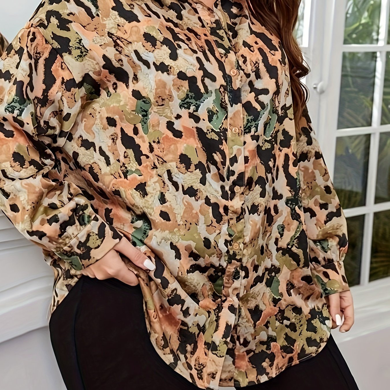  Leopard Print Button Up Blouse