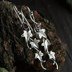 Men's Silver Leaf Dangle Earrings with Colorful Gemstones
