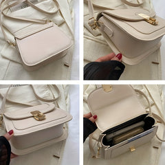 Colorblock Shoulder Bag with Turn Lock Flap - All Match Purse