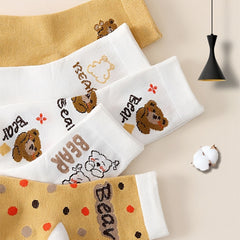 5 Pairs Bear Print Socks, Comfy & Mid Tube, Women's Stockings & Hosiery