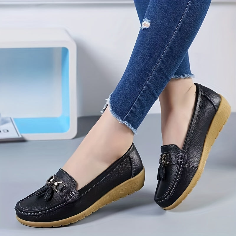 Women's Low Wedge Loafers Metal Decor Non Slip Shoes