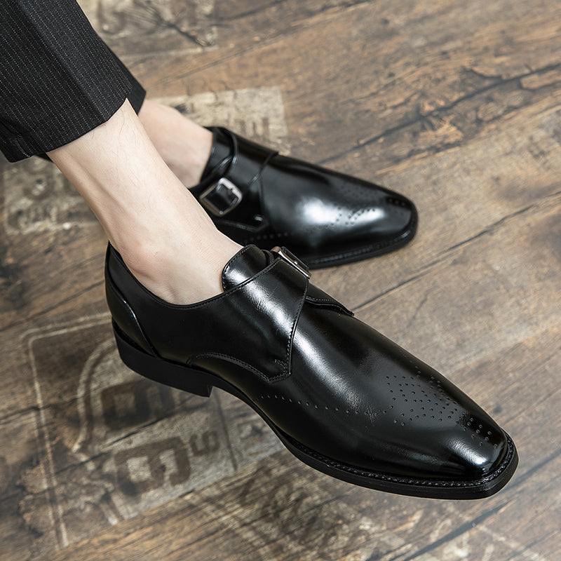 Men's Brogue Monk Strap Loafer Shoes Square Toe Casual Dress Shoes