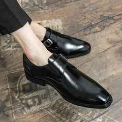 Men's Brogue Monk Strap Loafer Shoes Square Toe Casual Dress Shoes
