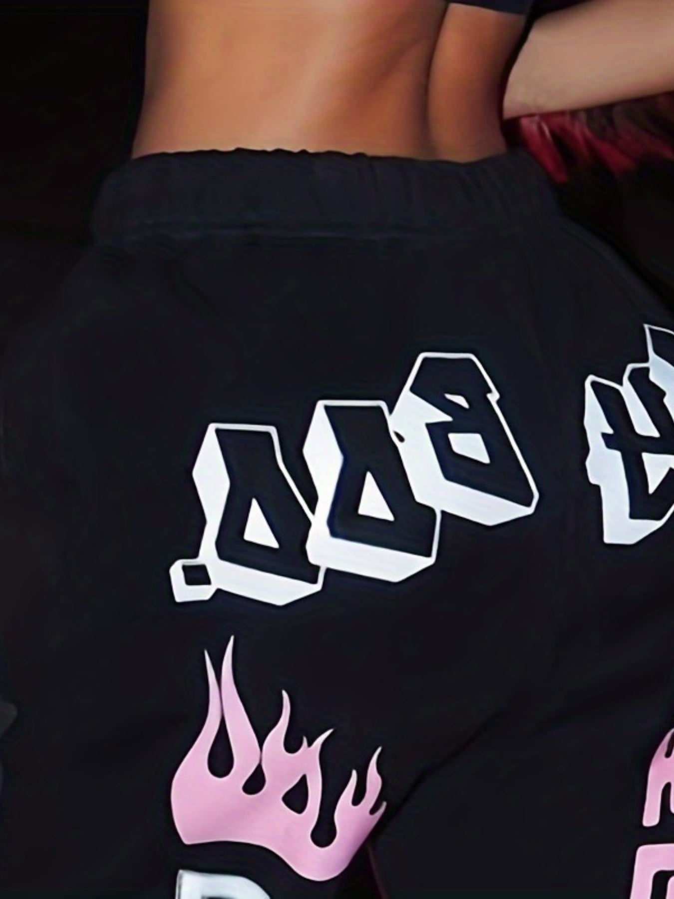  Letter Print High Rise Sweatpants Women's Plus Y2K Slight Stretch