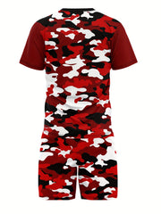 Camouflage Mens T-shirt & Drawstring Shorts Set Summer Outfit
