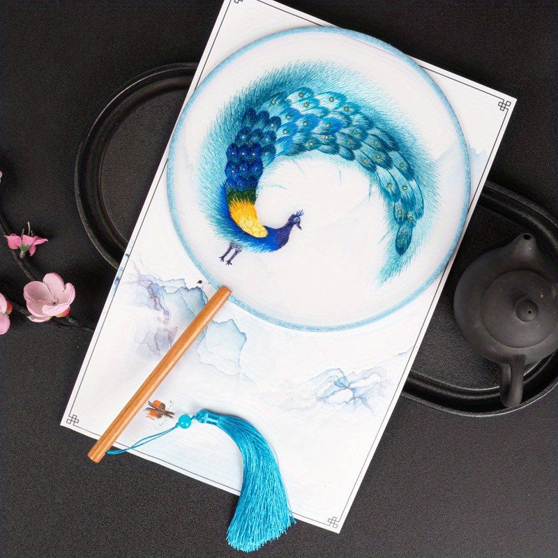 Embroidery Round Fan Retro Handheld Fan Chinese Style Prints Fan