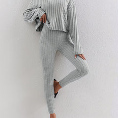 Ribbed Knit Two piece Set Casual Long Sleeve T shirt & Skinny Pants Outfits