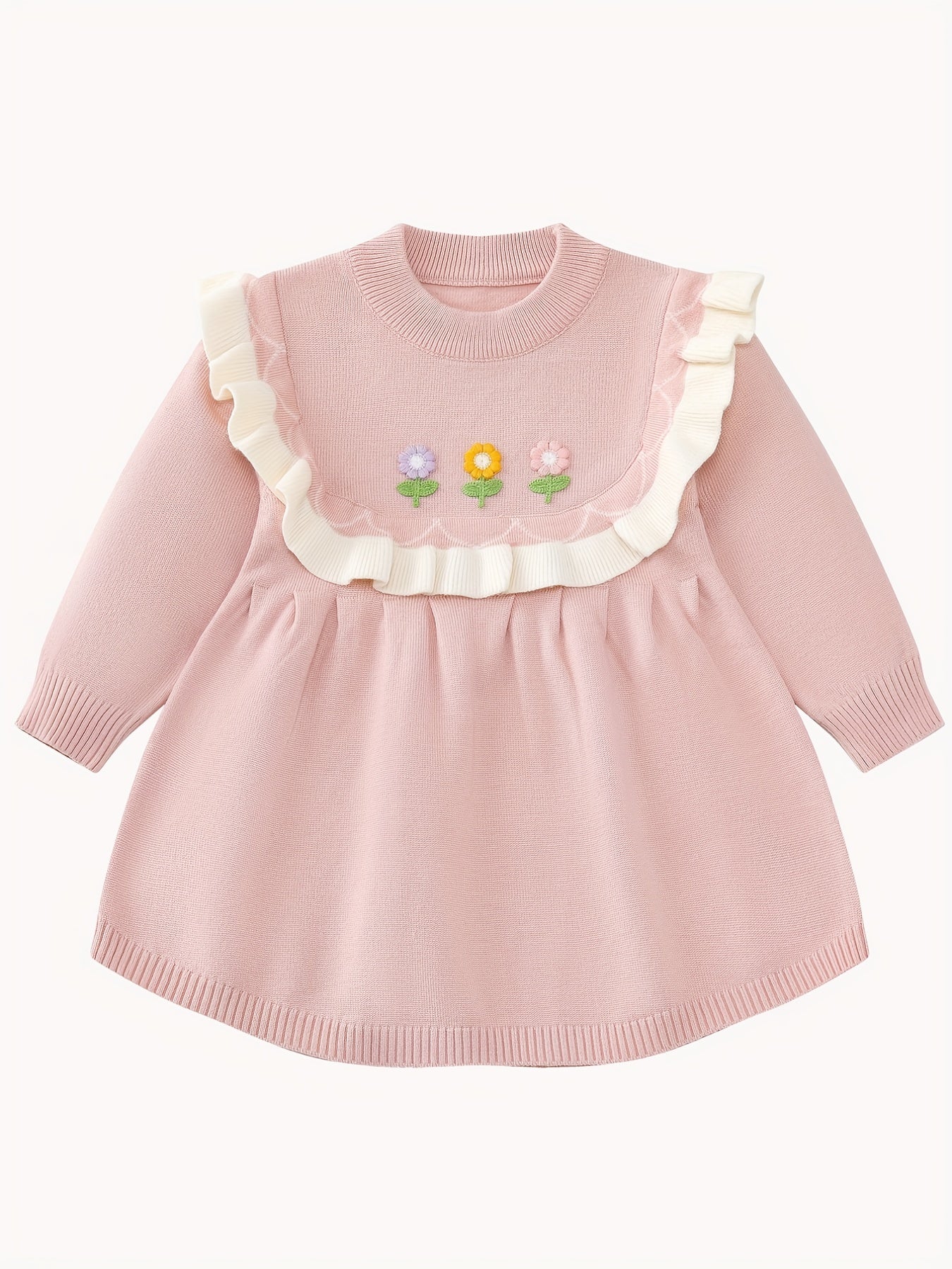 Ruched Trim Flower Pattern Dress for Toddler Girls