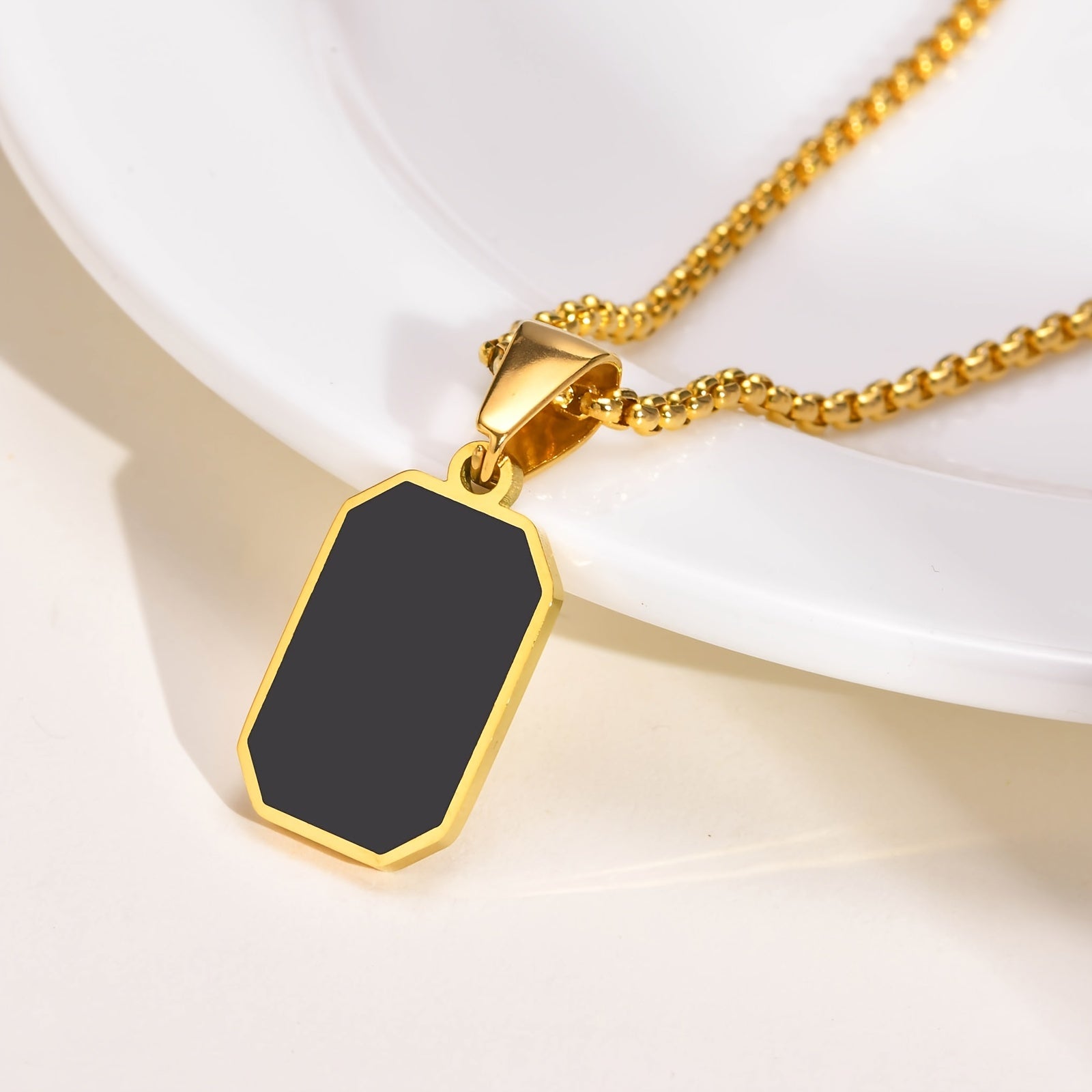 Geometric Square Necklace Enamel Rectangle Pendant Men