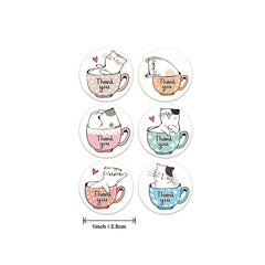 160pcs Coffee Cup Cat Thank You Stickers Office Stationery Gift Label Sealing