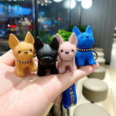 Bulldog Keychain Punk PU Leather Strap Dog Keychain Car Pendant Couple Bag