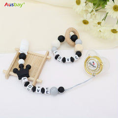 2pcs Personalized Baby Dummy Clip with Name Baby Rattle Teether Ring
