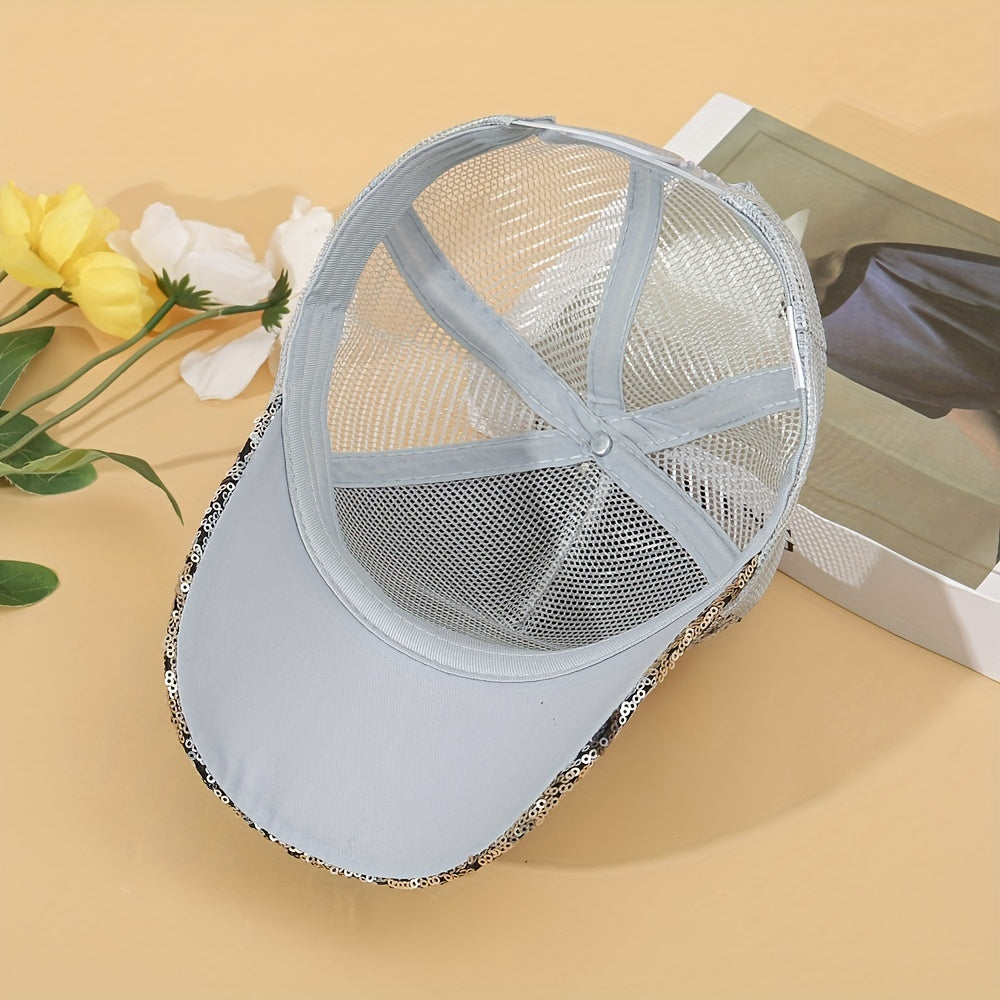 Maple Leaf Sequin Mesh Sunshade Sports Peaked Cap