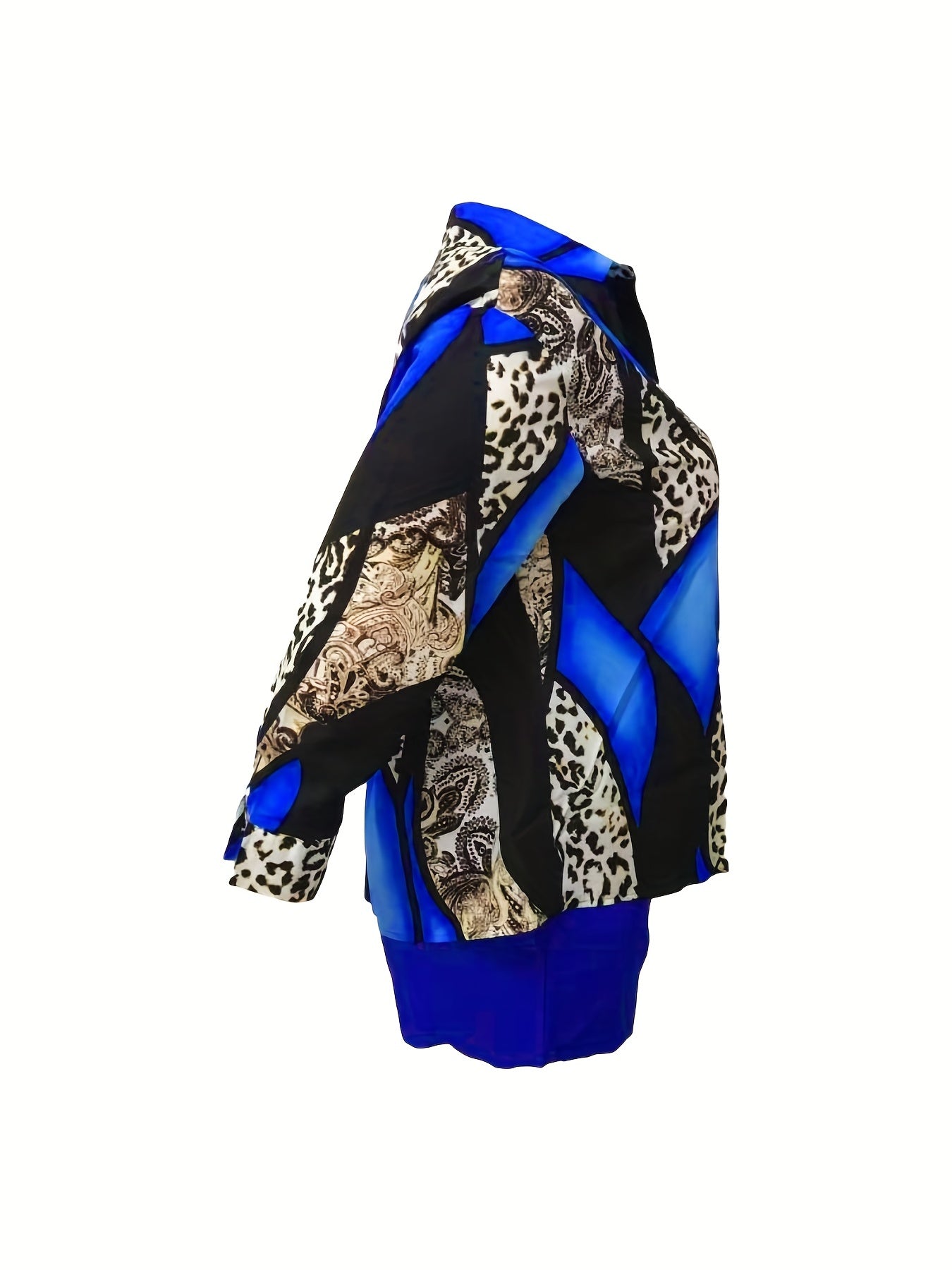  Colorblock Leopard Print Blouse & Shorts 2 Piece Set