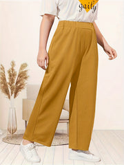  Solid Elastic High Rise Wide Leg Pants