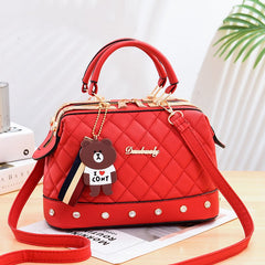 Argyle Quilted Top Handle Bag Rhinestones Zipper Crossbody Bag