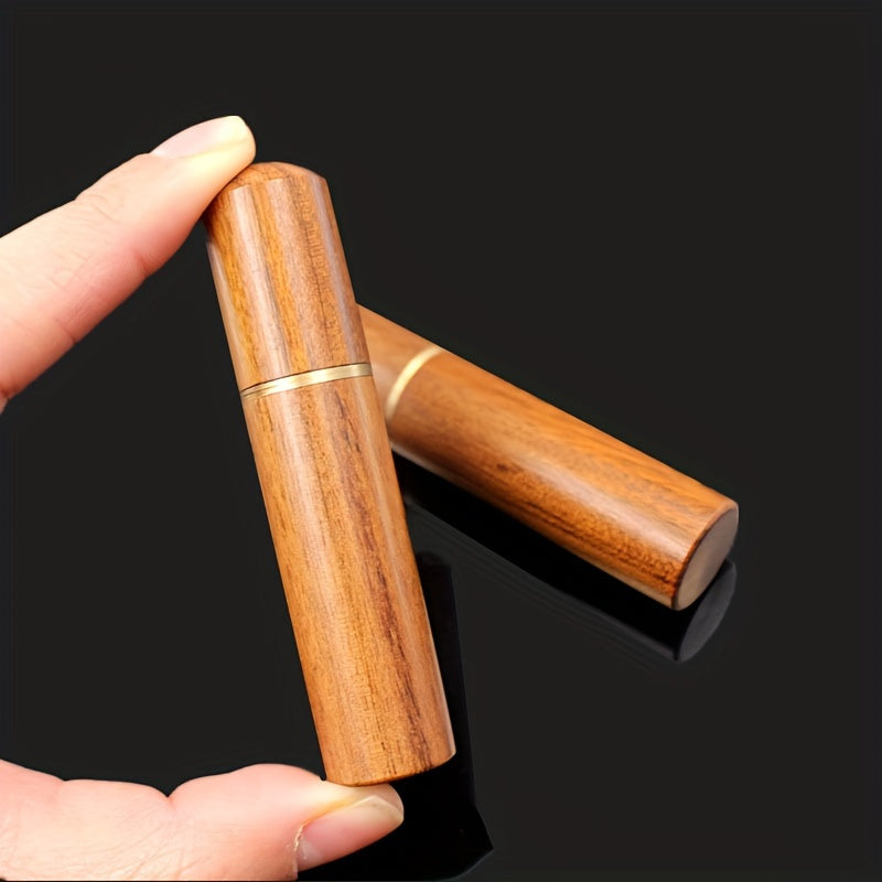 Sandalwood Needle Holder Portable Toothpick Holder Wood Brass Needle Holder