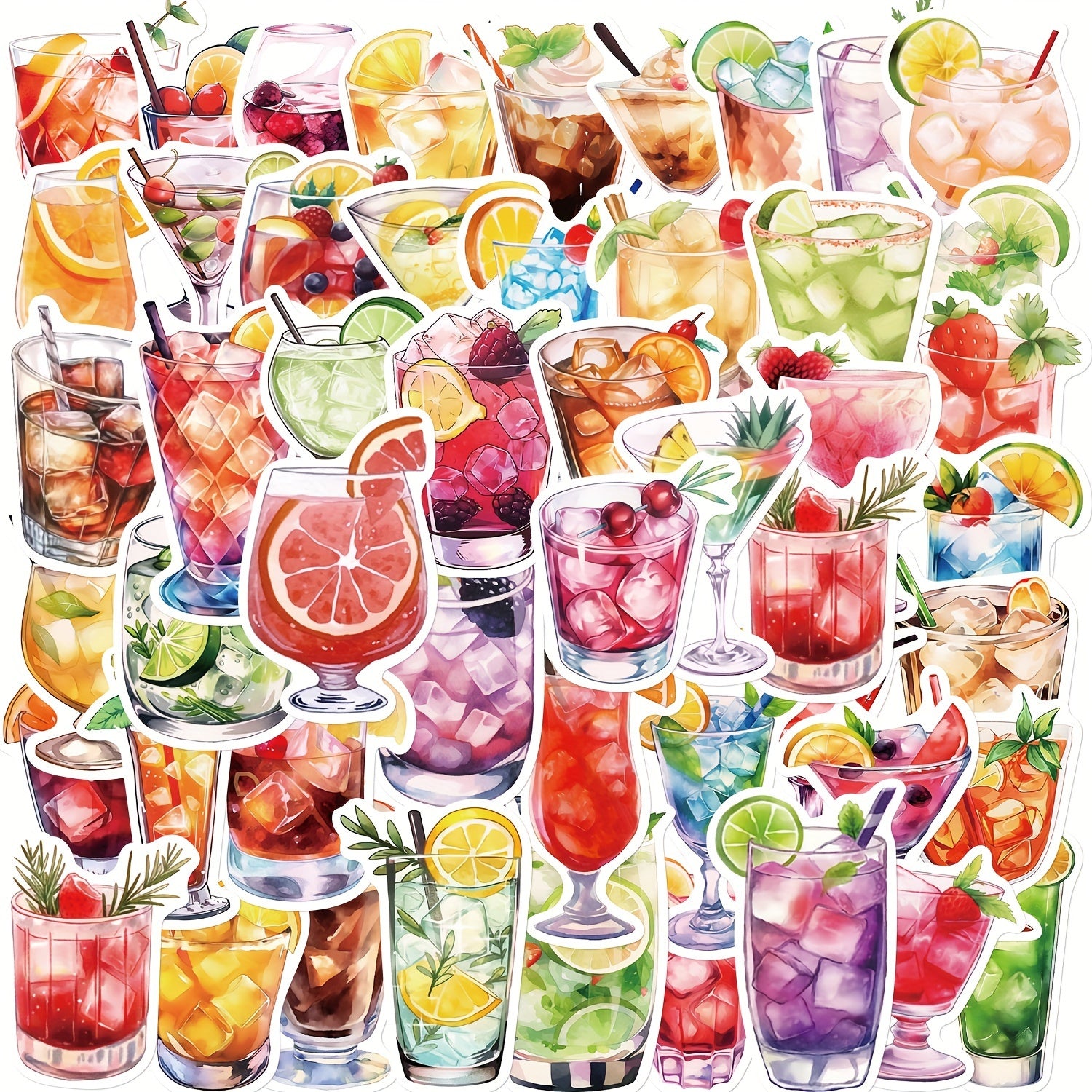 50pcs Watercolor Cocktail Vinyl Stickers Waterproof Decals for Laptops & More