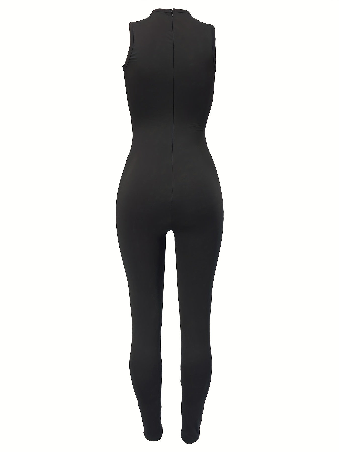 Solid Crew Neck Cut Out Jumpsuit Casual Skinny Sleeveless Jumpsuit