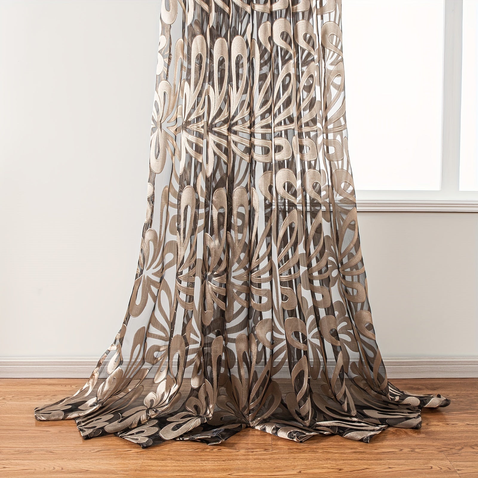 Geometric Tulle Curtain Brown Punch for Living Room Bedroom