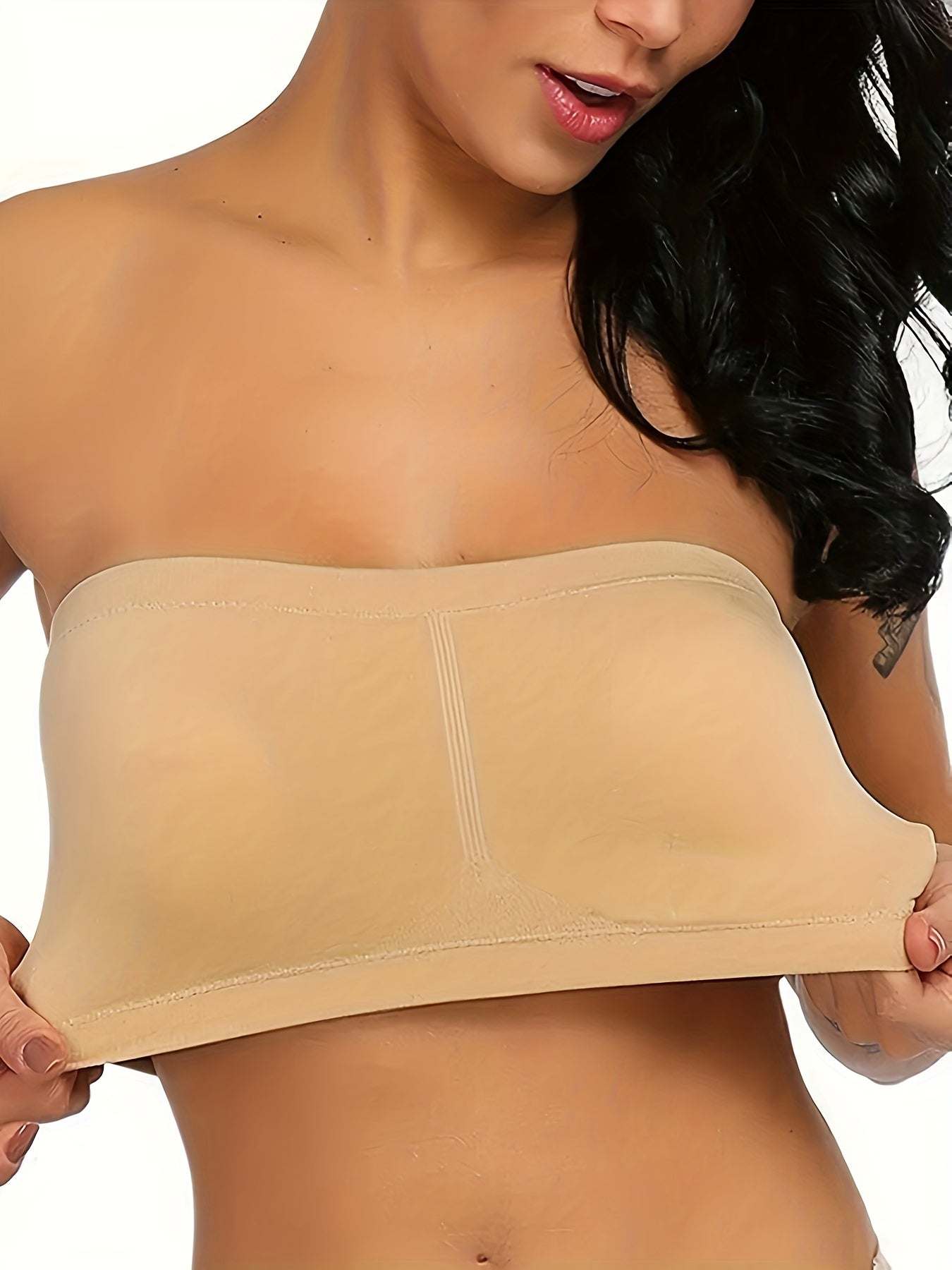 4 Pack Plus Size Casual Tube Bra Women's Plus Solid Ruched High Stretch