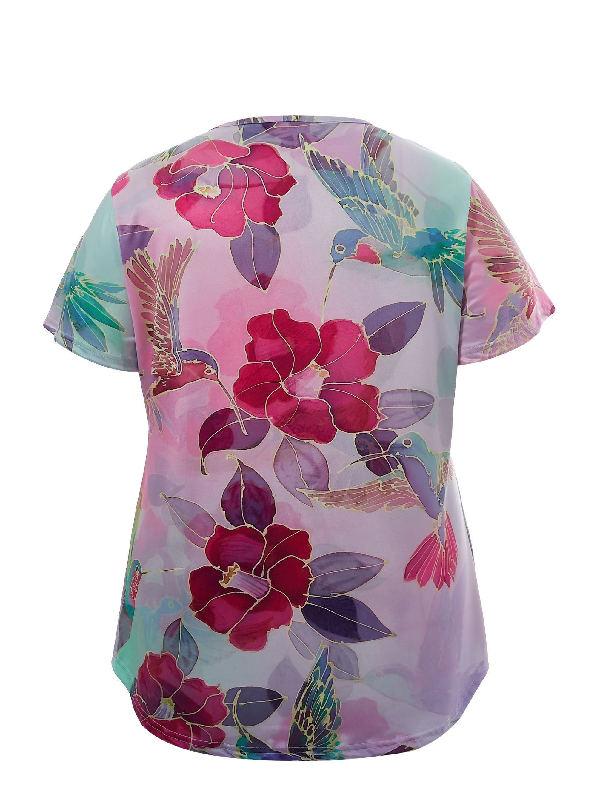  Floral Print Button Up V Neck Top
