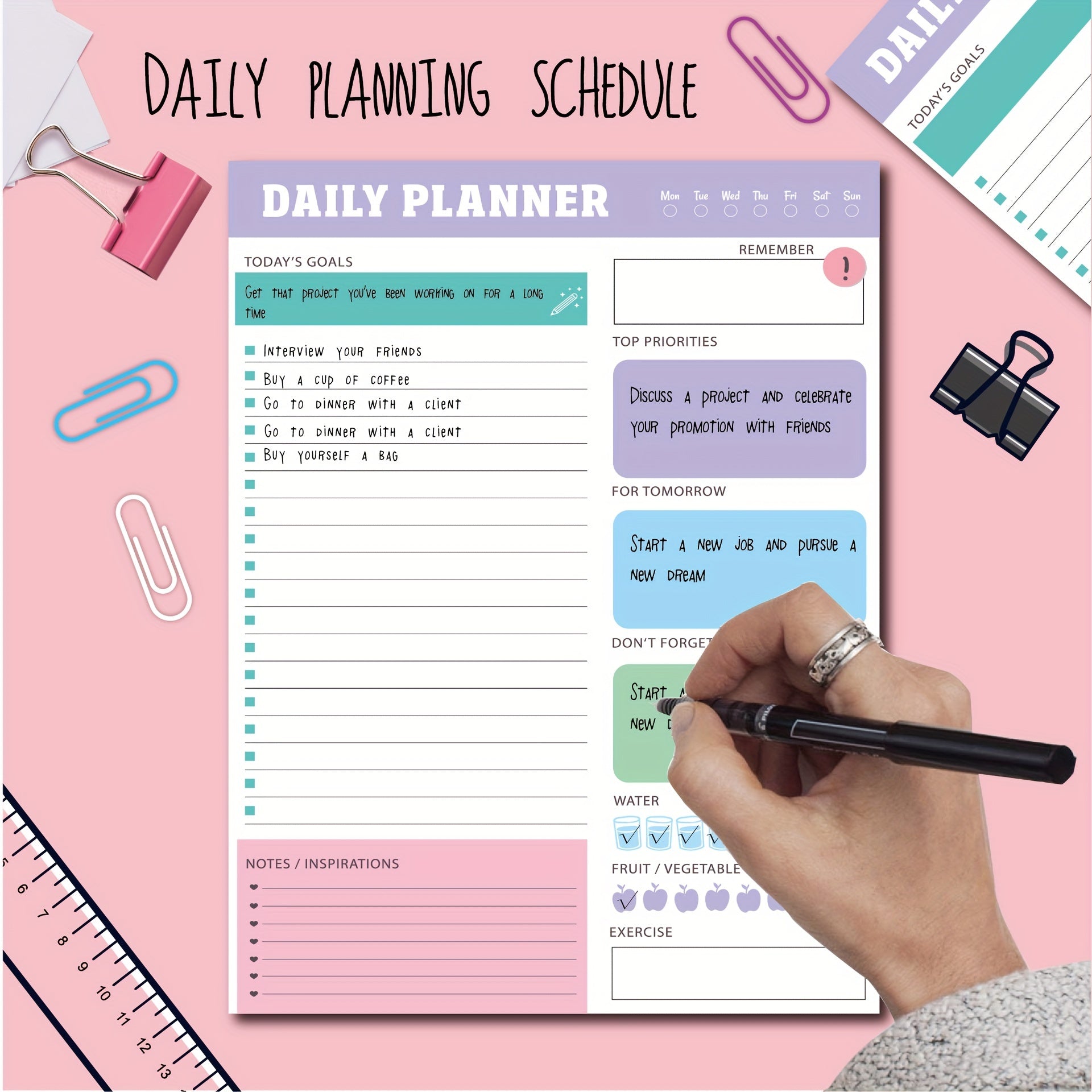 Self-Discipline Memo Pad - Daily Weekly Monthly Tearable Schedule