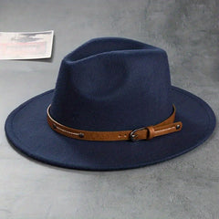 Stylish Belt Decor Fedora Cap Unisex Solid Jazz Hat Casual Warm Felt Hat